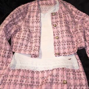 SHEIN Pink Plaid Tweed Skirt and Jacket (Tag size XL) NWOT *JACKET & SKIRT ONLY!